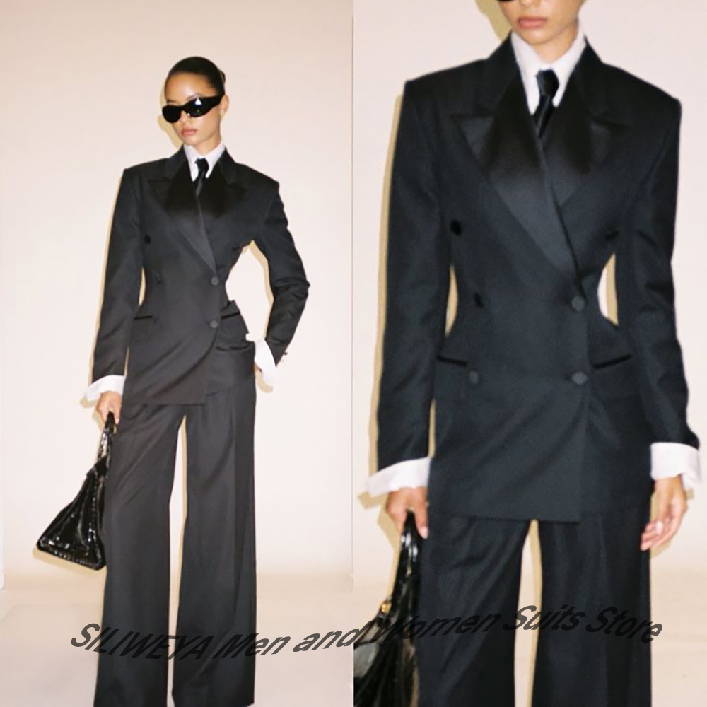 Women Formal Wear Black - Profesyonel Kadın Siyah Kruvaze Takım Elbise