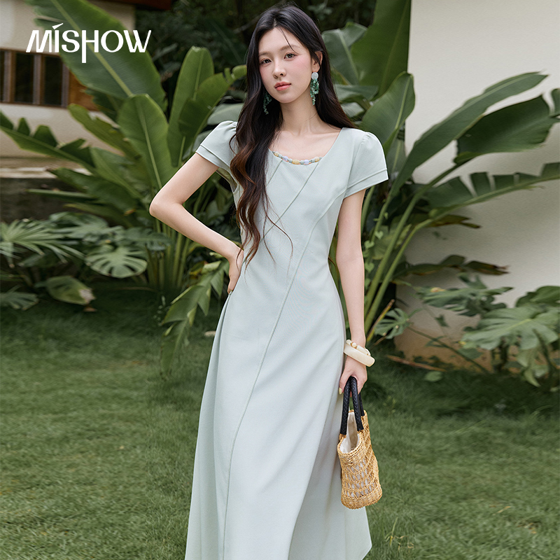 Women'S Green Formal Wear - MISHOW Kadın Yeşil Midi Uzun Elbise