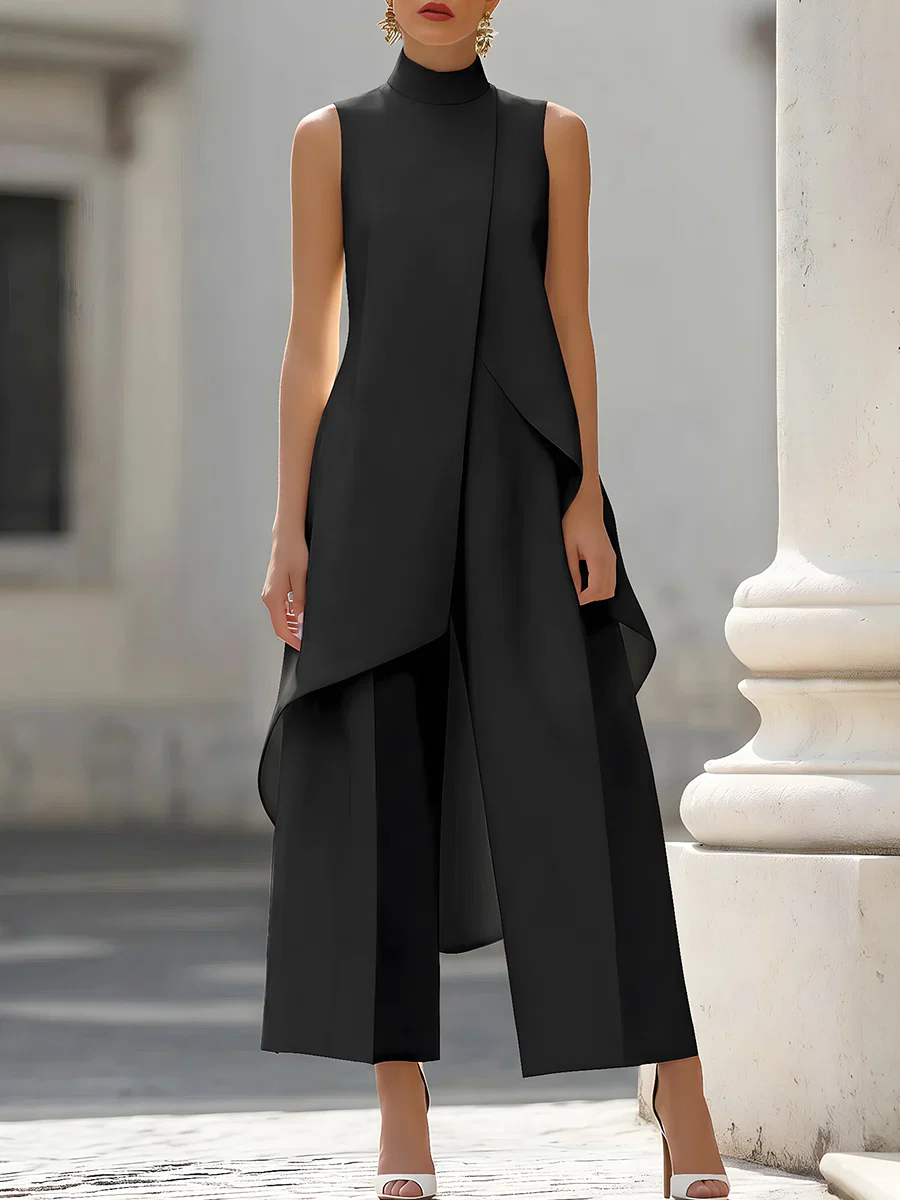 Women'S Formal Wear For A Wedding - Kadınlar için Kolsuz Yüksek Yaka Asimetrik