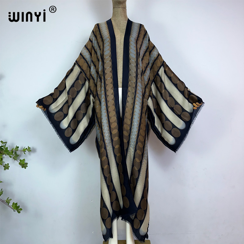 Young Women'S Formal Wear - WINYI Kimono Yazlık Geometrik Desenli Kaftan