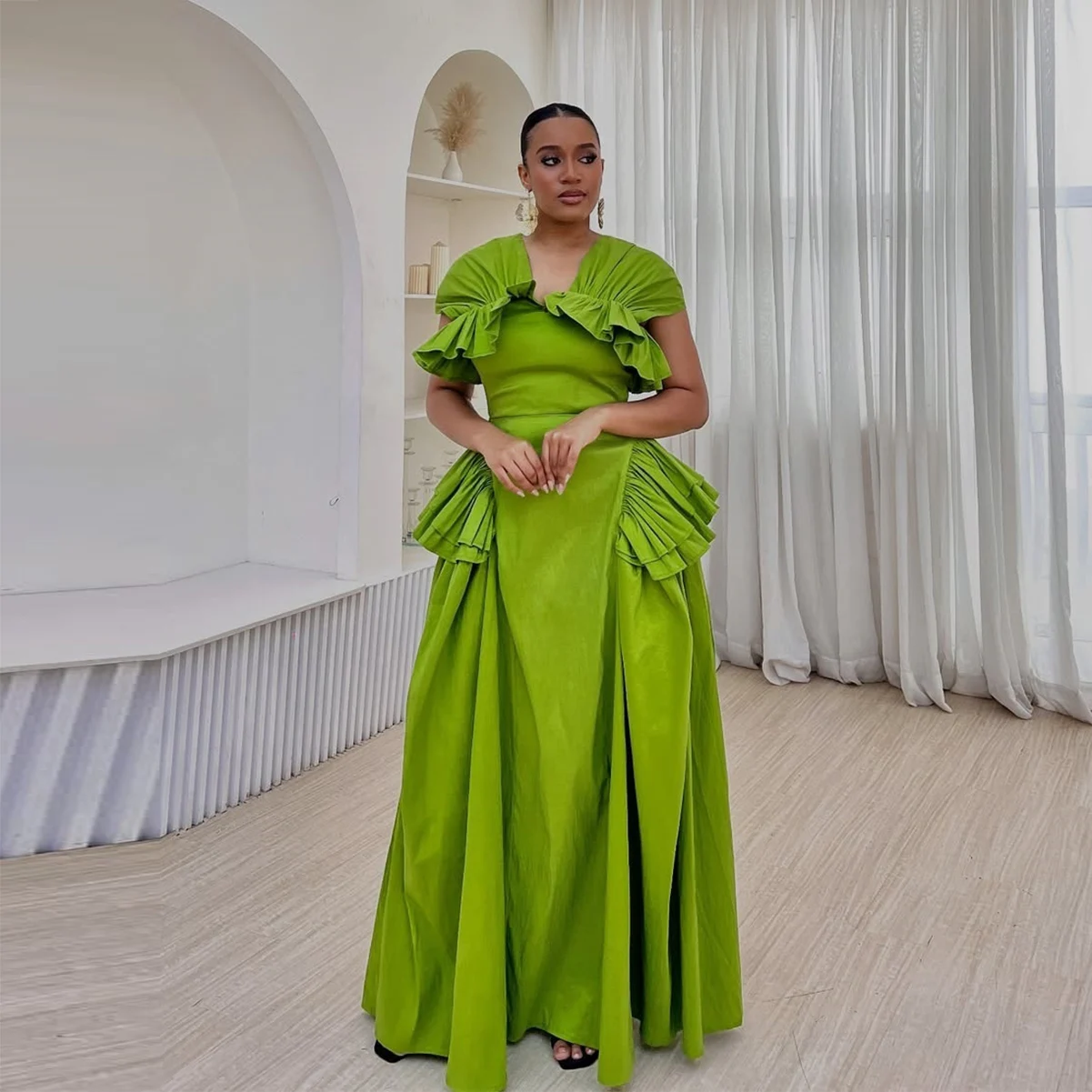 Women'S Green Formal Wear - 2026 Pretty Green Büyük Beden Saten
