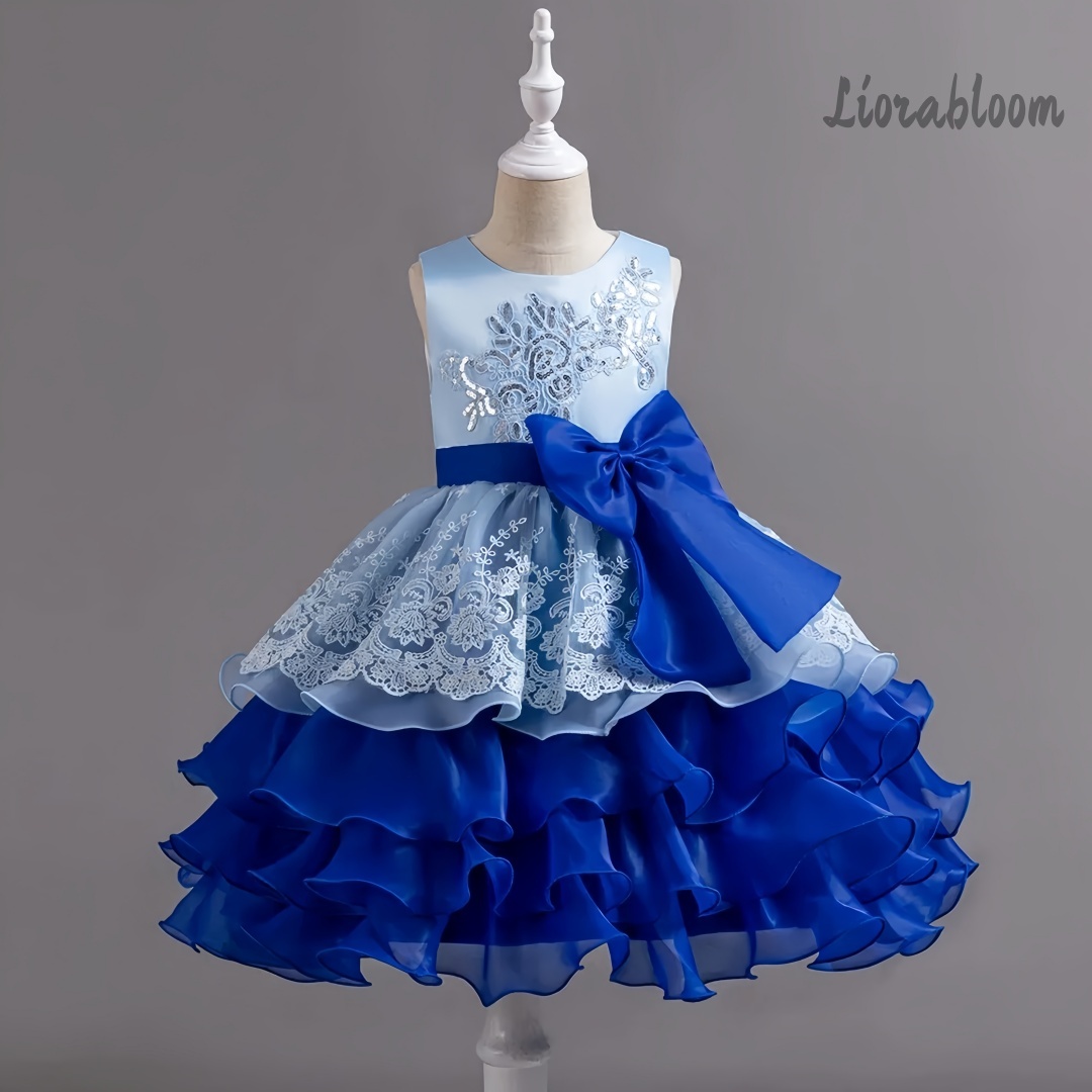 Large Women'S Formal Wear - Kız Çocuk Elbisesi Büyük Fiyonklu Kolsuz