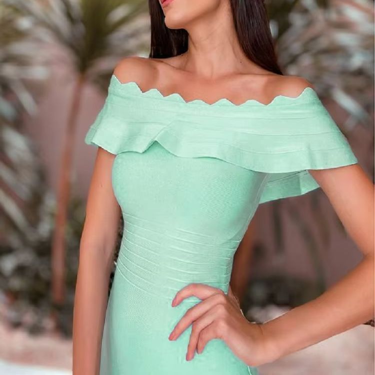 Women'S Green Formal Wear - HQBORY Yazlık Kadın Uzun Boy Bandajlı