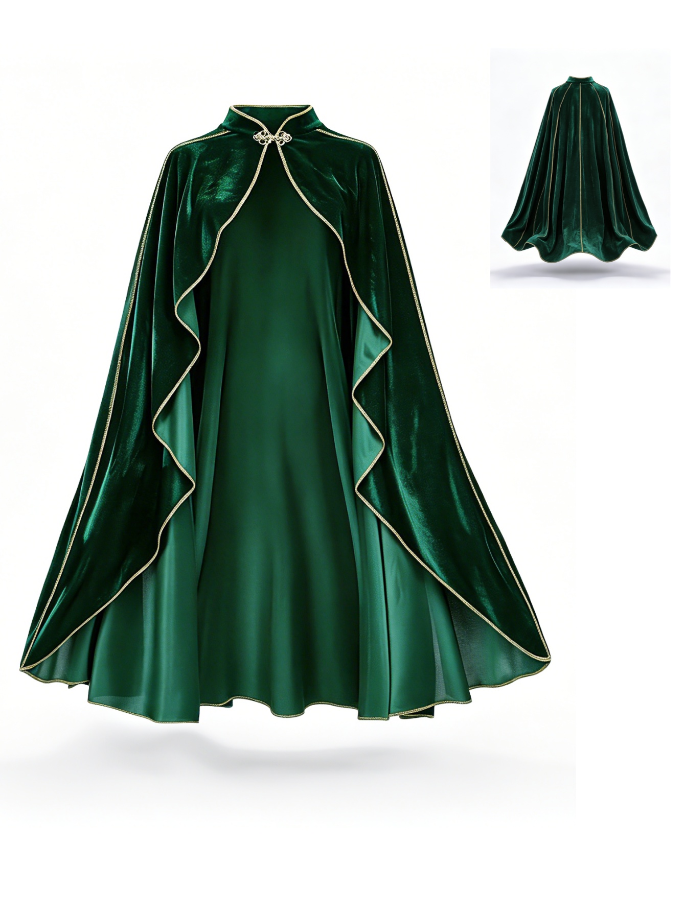Women'S Green Formal Wear - Kadınlar için Vintage Yeşil Kadife Pelerin,