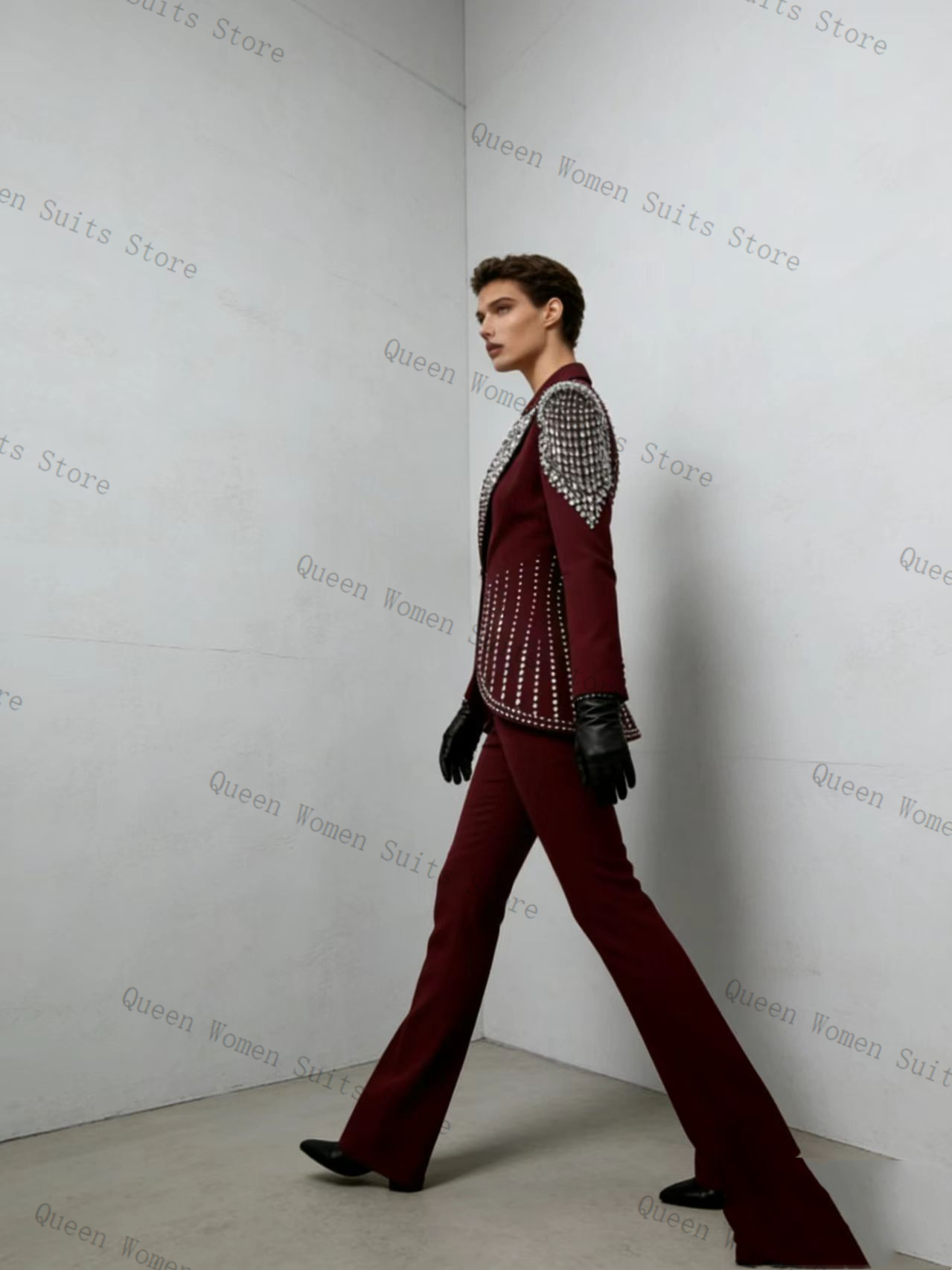 Women'S Formal Wear For A Wedding - Bordo Kadın Takım Elbise Seti 2