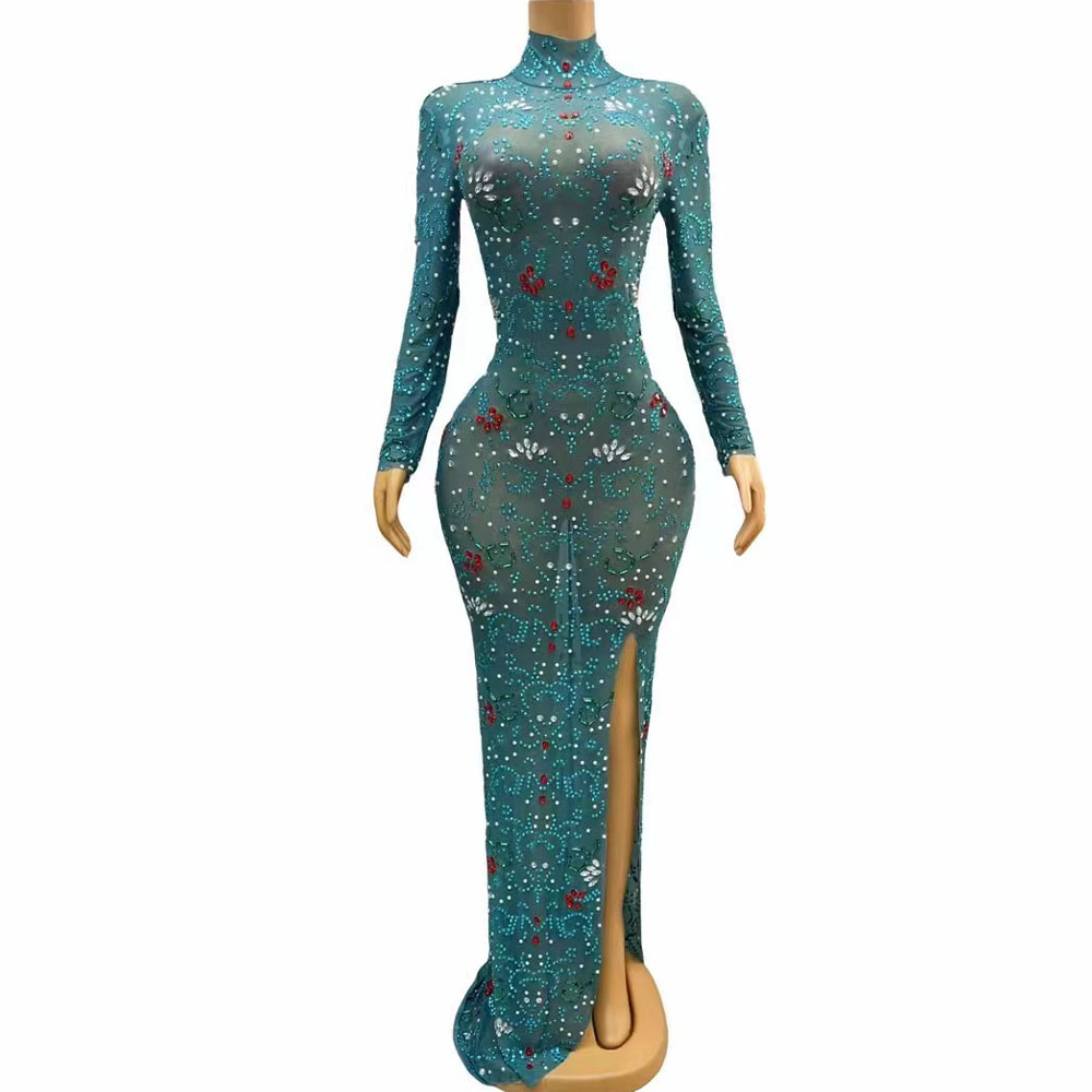 Women'S Green Formal Wear - Seksi sahne lüks mavi yeşil kırmızı