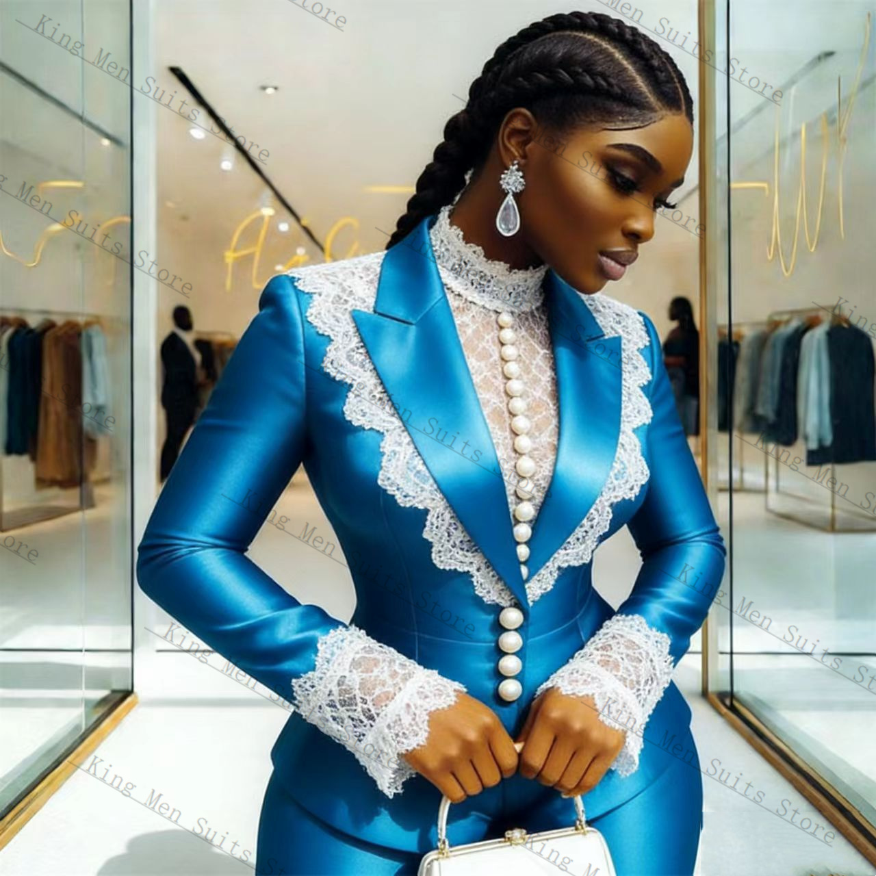 Mavi Saten Dantel Kadın Takım  - Women'S Formal Wear For A Wedding incelemesi ve fiyatı