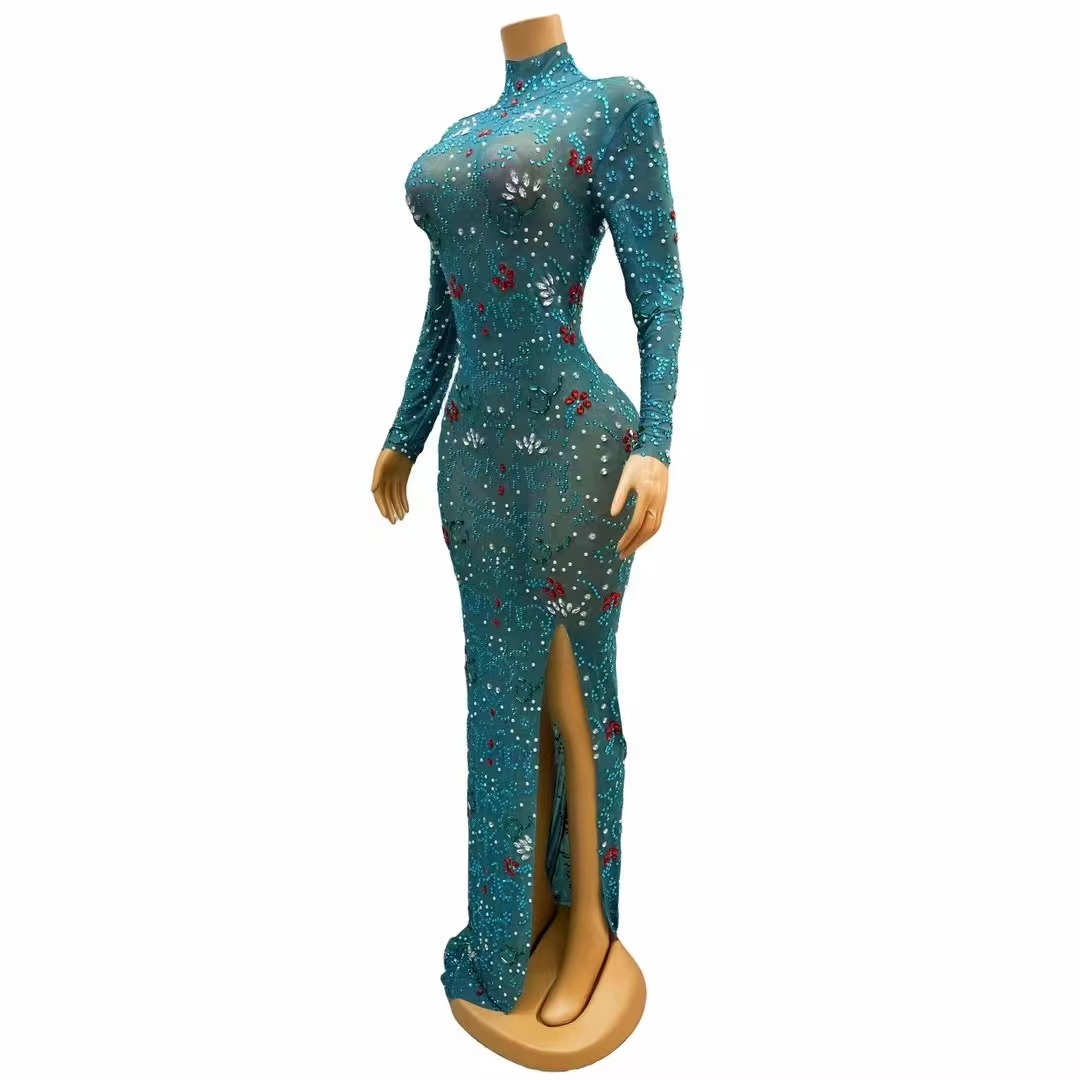 Seksi sahne lüks mavi yeşil kı - Women'S Green Formal Wear incelemesi ve fiyatı