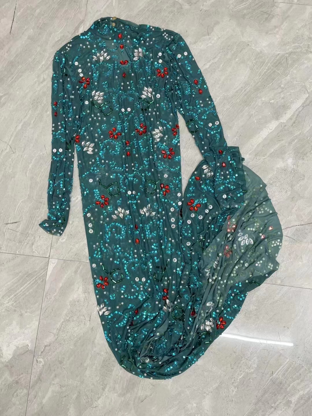 Seksi sahne lüks mavi yeşil kı - Women'S Green Formal Wear incelemesi ve fiyatı