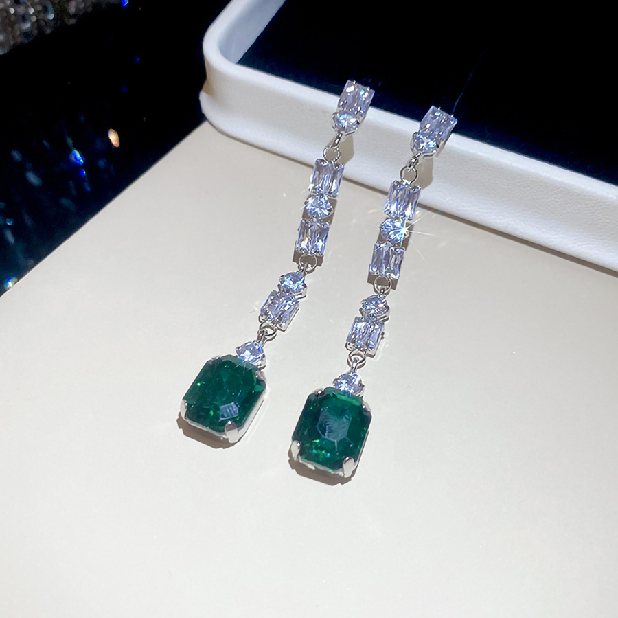Yeşil Kare Zirkon Dangle Küpe  - Women'S Green Formal Wear incelemesi ve fiyatı